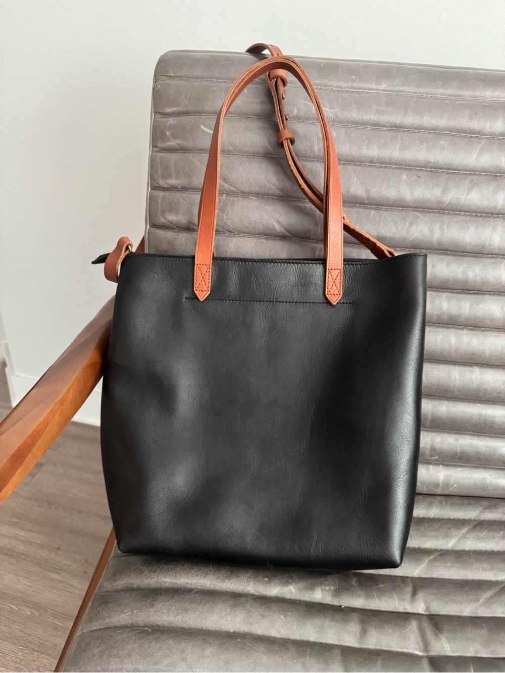 Madewell black /brown leather transport tote